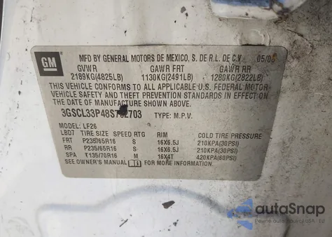 2008 Saturn Vue 4-Cyl Xe z USA, uszkodzony, nr VIN 3GSCL33P48S702703